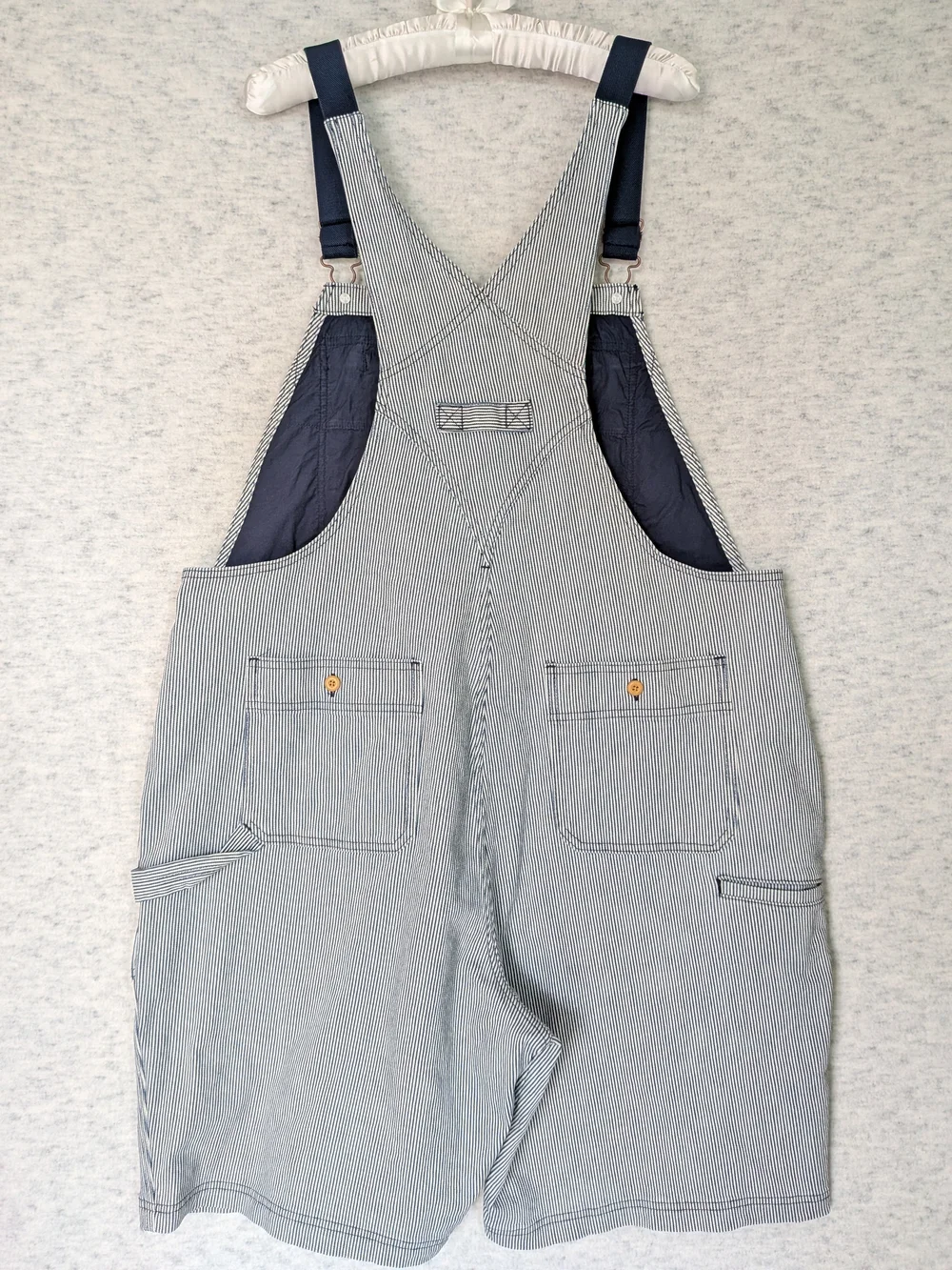 Duluth Trading Co. Rootstock Gardening Blue & White Striped Short Overalls Sz XL - Picture 2 of 16